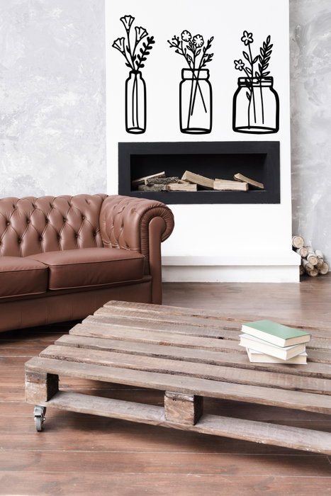Wallity Flower In The Bottle Escultura de pared de metal Negro